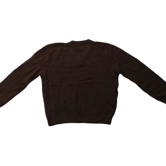 Retro Vintage 1940s-1950s Chocolate Brown V-Neck Long Sleeve Knit Sweater - Picture 7 of 16